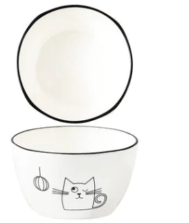 DakeCat 4.5 Inch Ceramic Cat Bowl Dish Set