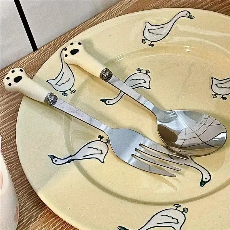 Cat Paw Handle Stainless Steel Spoon Fork Set (2pcs)
