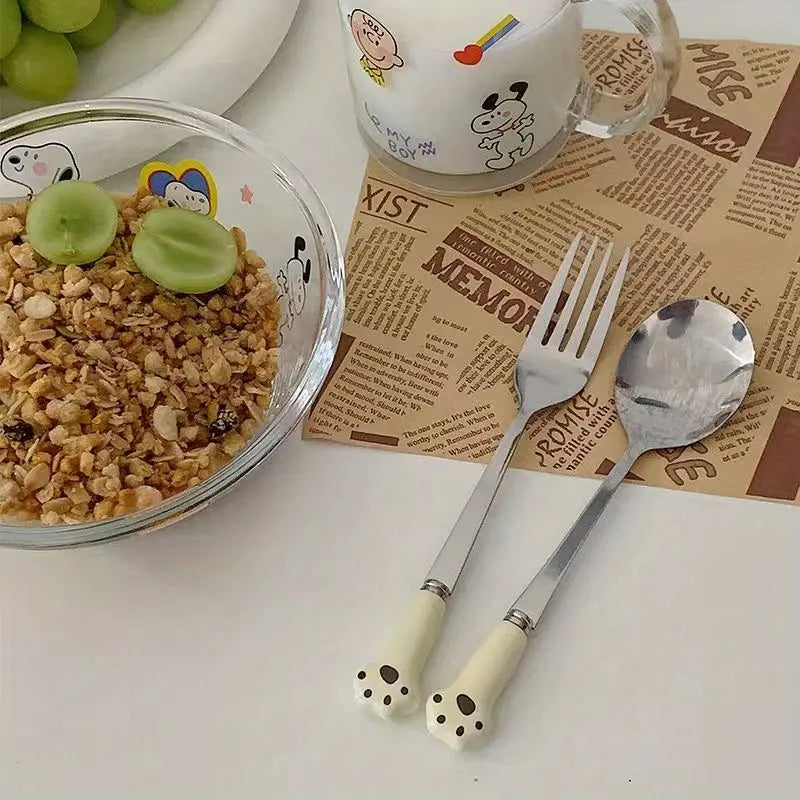 Cat Paw Handle Stainless Steel Spoon Fork Set (2pcs)