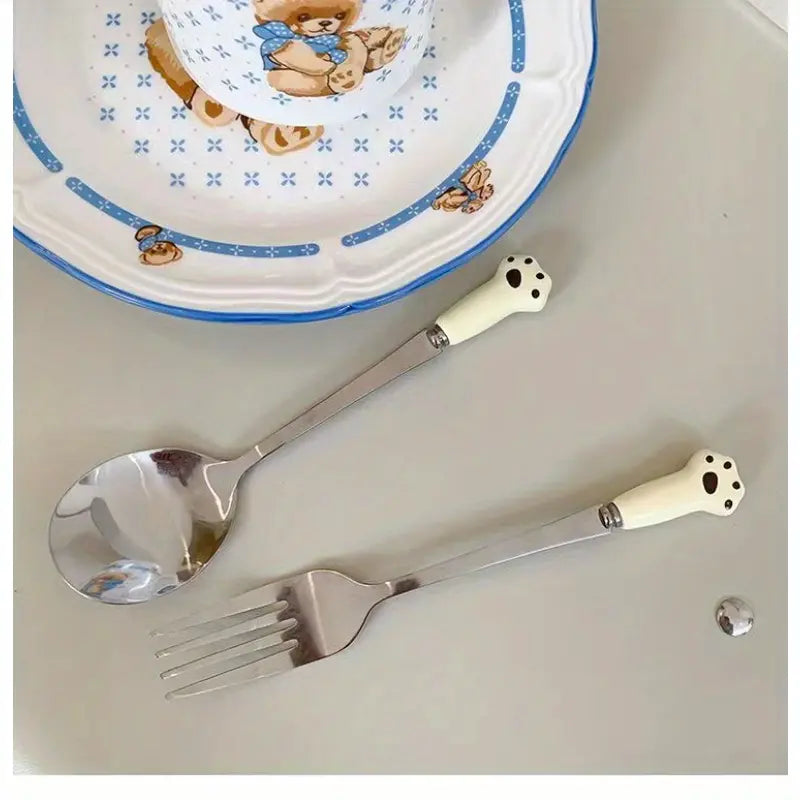 Cat Paw Handle Stainless Steel Spoon Fork Set (2pcs)