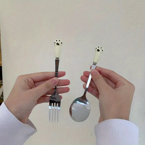 The Cutiee Cat - 2pcs Cat Paw Handle Stainless Steel Spoon Fork Set