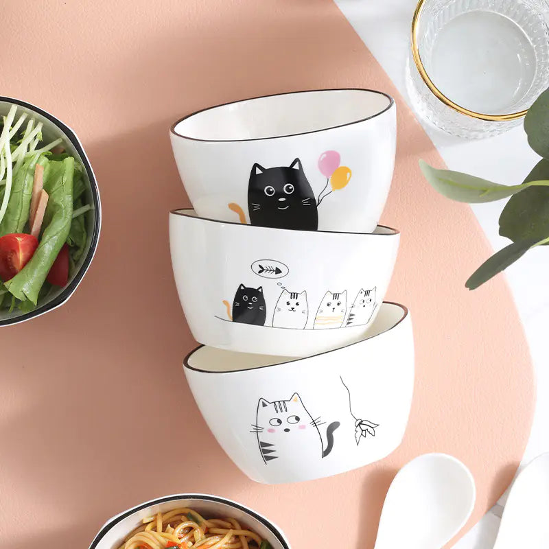 DakeCat 4.5 Inch Ceramic Cat Bowl Dish Set