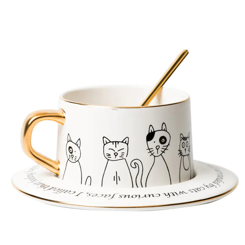 Nordic Style Black and White Cat Coffee Cup Set