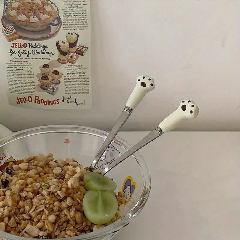 Cat Paw Handle Stainless Steel Spoon Fork Set (2pcs)