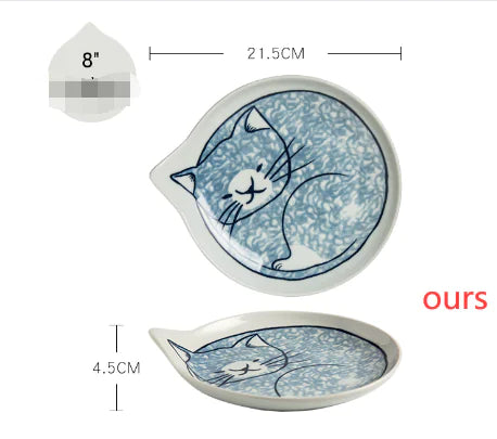 Cat Shaped Japanese Ceramic Plate