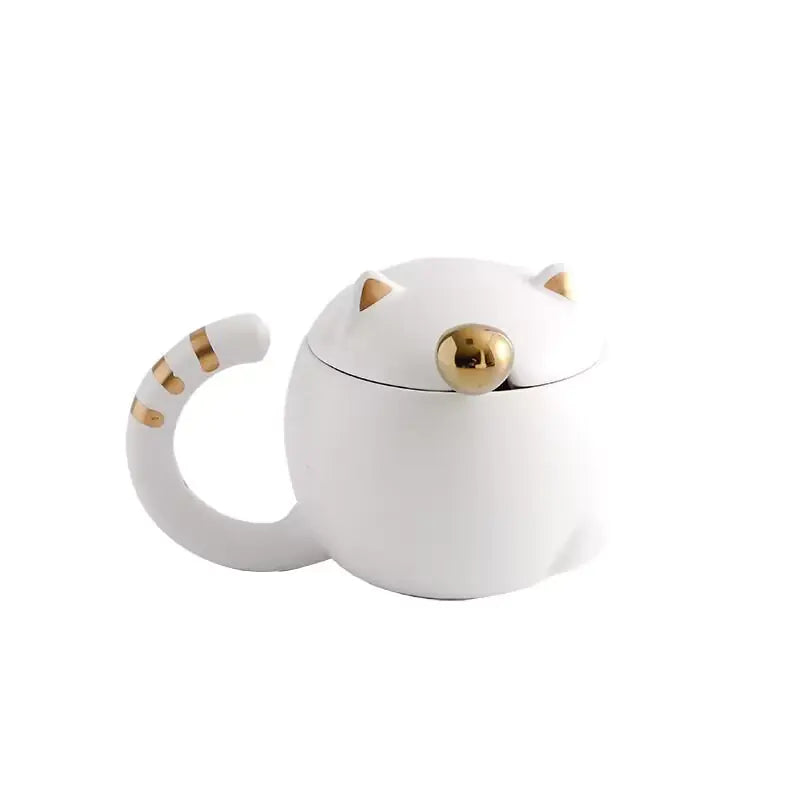 Kawaii Cat Ceramic Cup with Lid and Spoon (1 Piece)